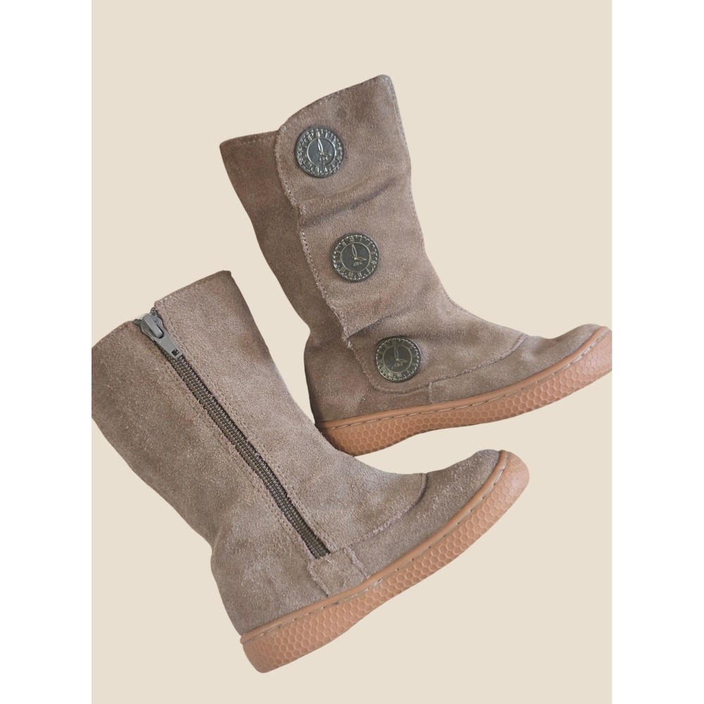 Livie & Luca Kids Taupe Suede Clock Button Boots Size 7M 747 10 2019